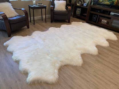 LAMBZY Faux Sheepskin Super Soft Hypoallergenic Silky Shag Rug for Living Room, Kids Room, Sofa (Decto 10 Pelts 6'x10', White)