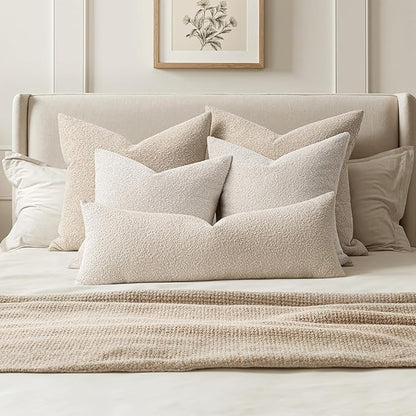 MIULEE Textured Boucle Throw Pillow Cover Beige Accent Solid Lumbar Pillow Case Decorative Soft Pack of 1 Couch Cushion Chair Sofa Bedroom Livingroom Home Decor,36x14 Inch