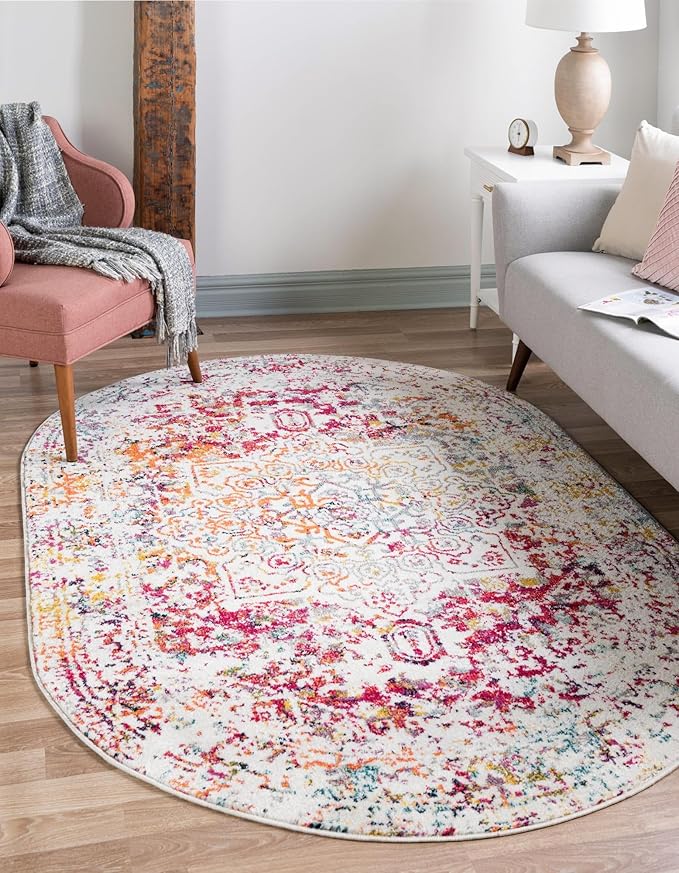 Rugs.com Arlington Collection Rug – 4x6 Oval Light Multi Medium-Pile Rug Perfect for Living Rooms, Large Dining Rooms, Open Floorplans