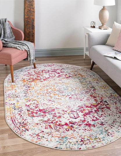 Rugs.com Arlington Collection Rug – 4x6 Oval Light Multi Medium-Pile Rug Perfect for Living Rooms, Large Dining Rooms, Open Floorplans
