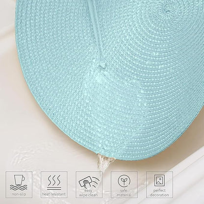 AHHFSMEI Round Braided Placemats 15 Inch Round Table Mats for Dining Tables Natural Woven Heat Resistant Place mats Set of 6 (Light Teal)