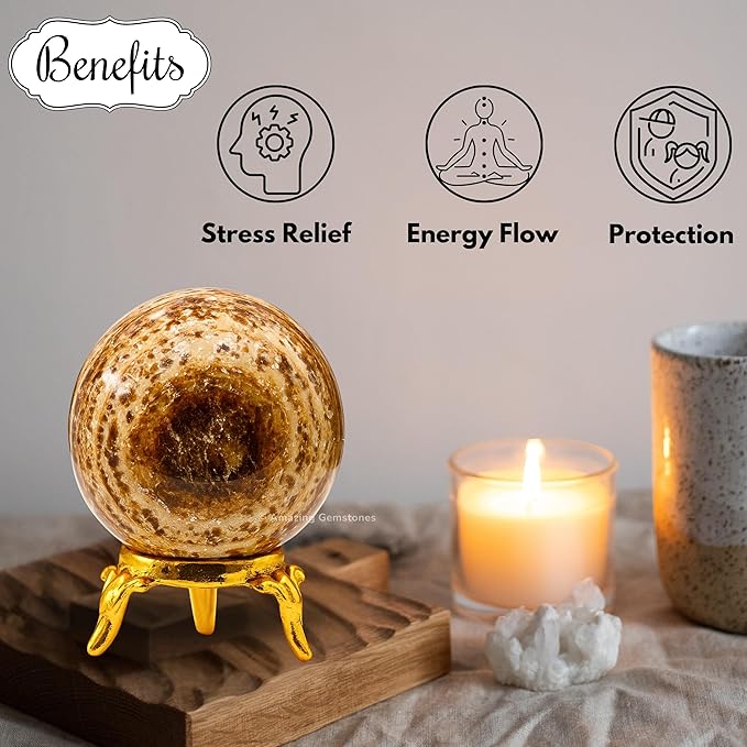 Amazing Gemstone Aragonite Crystal Ball with Stand - 1.5" Inches Crystal Sphere Meditation Balls for Witchcraft and Decorative Balls