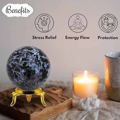 Amazing Gemstone Indigo Gabbro Crystal Ball with Stand - 1.5 Inches Crystal Sphere Meditation Balls for Witchcraft and Decorative Balls