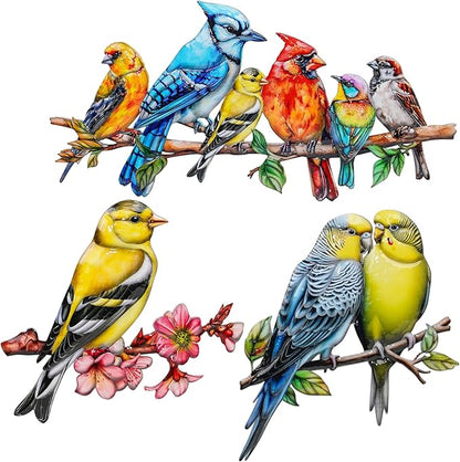 Metal Wall Art Decor Birds on Branch, 3D Colorful Bird Outdoor Hanging Wall Art Patio Fence Decorations, Hummingbird Wall Sculptures for Indoor Outdoor Garden (Birds C)