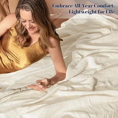 PHF 100% Cotton Muslin Throw Blanket 50" x 60", 4-Layer Lightweight Gauze Throw, Breathable Cloud-Soft Minimalist Blanket for Bed, Couch, Camping & Baby, Birch, Ideal Gift