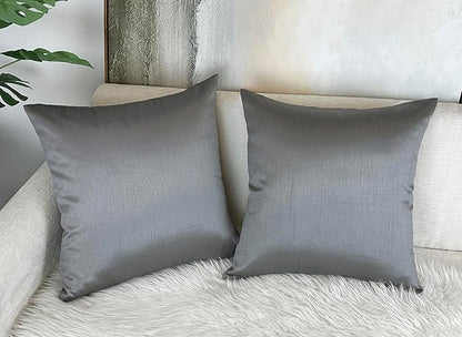 Aiking Home 18x18 Inches Faux Silk Square Throw Pillow Cover, Zipper Closure, Charcoal (Set of 2)