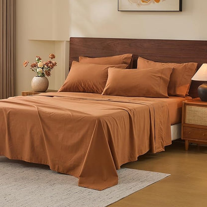 MEISHANG 100% French Pure Linen Sheets Queen Size - 6 PC Extra Deep Pocket Sheet Set, Soft Durable Flax Linen, Anti-Tear Breathable & Oeko-Tex Certified 18-24 Deep Pocket,All Season(Orange)
