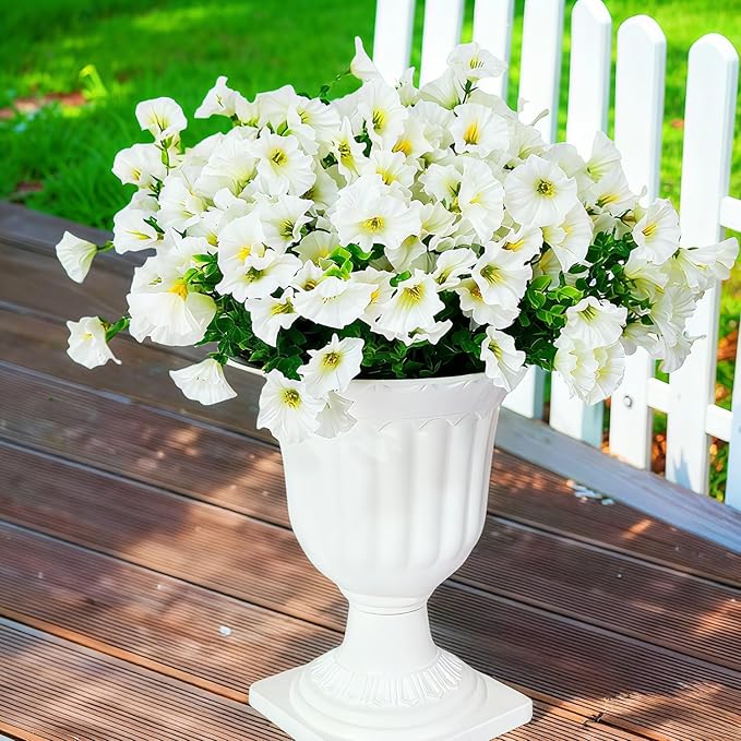 Artificial Silk Flowers for Outdoor Decoration,12 Bundles Faux Flowers Colorful Morning Glory with Eucalyptus Fake Plants Greenery UV Resistant for Outside Front Door Planter Porch Patio Yard