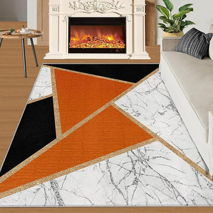 Geometric Marble Bedroom Rug Modern Light Luxury Marble Area Rugs Abstract Stone Crackle Carpet Geometric Patchwork Rug for Living Room Family and Pet 3x5ft