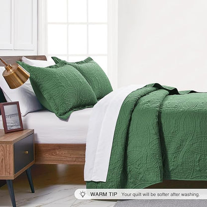 Love's cabin King Size Quilt Set Olive Green Bedspreads - Soft Bed Summer Lightweight Bedspread Comforter - Modern Style Coin Pattern Coverlet for All Season - 3 Pieces (1 Quilt, 2 Pillow Shams)