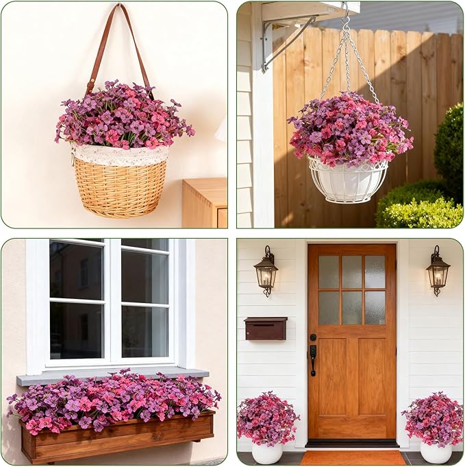 Artificial Flowers for Outdoor Faux Plants for Spring Summer Decoration, UV Resistant Realistic Silk Plastic Fake Flowers Garden Porch Patio Balcony Yard Front Home Decor, 24 Bundles
