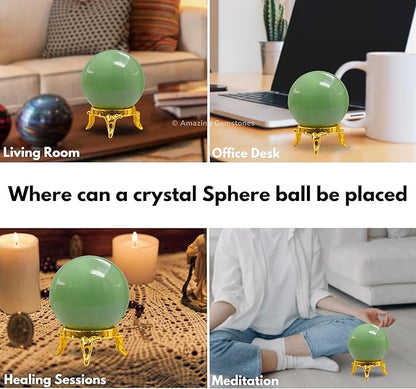 Amazing Gemstone Green Aventurine Crystal Ball with Stand - 1.5 Inches Crystal Sphere Meditation Balls for Witchcraft and Decorative Balls