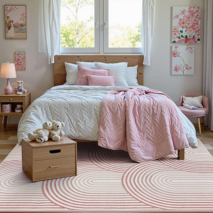 Moynesa Abstract Rainbow 6x9 Area Rugs for Living Room, Washable Soft Pink Rug for Bedroom Girl Nursery Classroom Ultra-Thin, Mid Century Modern Boho Large Floor Carpet for Playroom Home Office