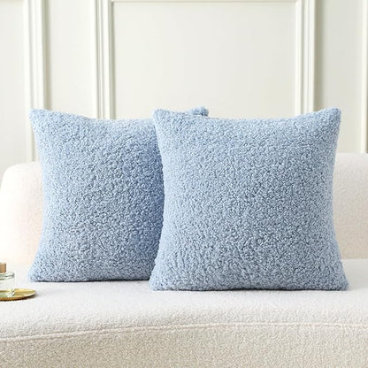 FUTEI Light Blue Throw Pillow Covers 20x20 Inch Set of 2,Furry Faux Fur Teddy Boucle Textured Cushion Covers,Soft Fluffy Decorative Pillow Case,Home Decor for Couch Bed Living Room Office Car