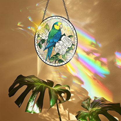 VAIIEYO Bird Acrylic Sun Catcher Window Hanging Decoration, 7.8 Inch Double-Sided Light Reflecting Ornament for Window, Garden, Porch or Balcony Decor, Housewarming, Gift for Natural Lovers
