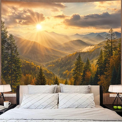 kampdream Landscape Tapestry, Scenery Art Wall Tapestries, Nature Wall Decor for Bedroom Living Room Backdrop Warm Sunset Mountain 44×60 inches
