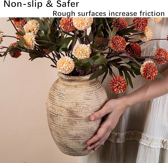 Rustic Ceramic Flower Vase - 8in Vintage erracotta Vase for Home Decor - Christmas Decorative TFlower Bud Vases, Mondern Farmhouse Vase - Living Room Shelf Decor Table, Lyeec