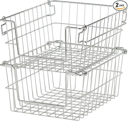 TRINITY 2-Pack Stackable Metal Wire Storage Baskets With Handles, EcoStorage Chrome, 11 Inches