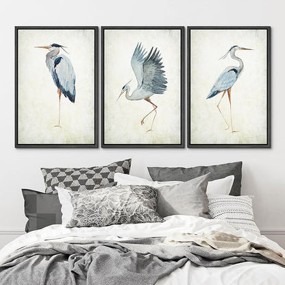 MUDECOR Framed Canvas Print Wall Art Heron Bird Wild Animal Prints Minimalist Modern Art Boho Relax Cozy Decor for Bedroom - 24"x36"x3 Black