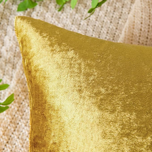 EMEMA Fall Bright Gold Velvet Throw Pillow Covers 18x18 Inch Set of 2 Decorative Square Pillowcase Soft Solid Cushion Case for Couch Sofa Bedroom Livingroom