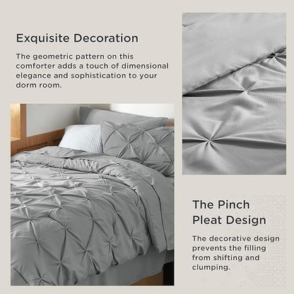 Bedsure Twin XL Comforter Set - Extra Long 5 Pieces Dorm Bedding Sets, GentleSoft™ Pinch Pleat Grey Bed in a Bag with Pintuck Comforter, Sheets, Pillowcase & Sham