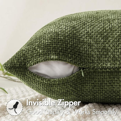 MIULEE Pack of 2 Couch Throw Pillow Covers 18x18 Inch Olive Green Modern Boho Accent Decorative Pillow Covers Soft Chenille Farmhouse Cushion Covers for Home Decor Bed Sofa Living Room