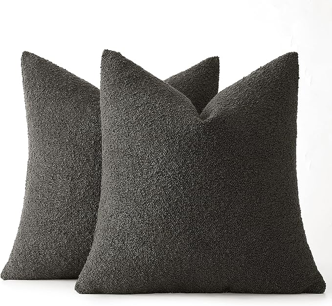 MIULEE 20x20 Inch Decorative Pillow Covers for Couch Bed Set of 2 Textured Boucle Neutral Winter Throw Pillows Dark Coffee Accent Solid Cushion Pillowcases Sofa Livingroom Home Decor