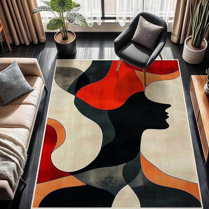 9x15 Abstract Rug, Abstract Area Rug, Geometric Area Rugs, Modern Geometric Rugs, Minimalist Face Carpet, Contemporary Carpet for Living Room, Non Slip & Faux Cashmere Low Pile
