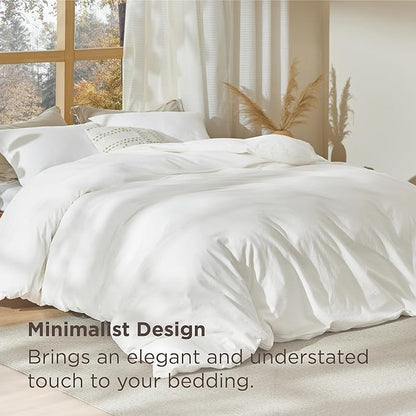 Bedsure 100% Stone Washed Cotton Duvet Cover Queen Size - White Minimalist Cotton Duvet Cover Linen Like for All Seasons - GentleSoft™ Plain Simple Bedding (White, Queen, 90"x90")