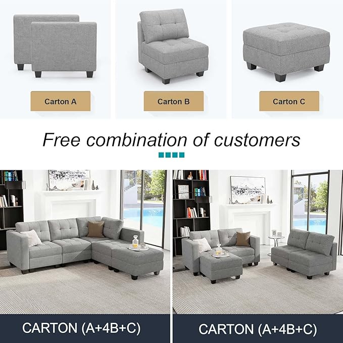 Belffin Modular Sectional Sofa L Shaped Sofa Couch with Storage Seats Convertible Sectional Couch Modular Sofa with Reversible Chaise Fabric Light Grey
