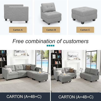 Belffin Modular Sectional Sofa L Shaped Sofa Couch with Storage Seats Convertible Sectional Couch Modular Sofa with Reversible Chaise Fabric Light Grey