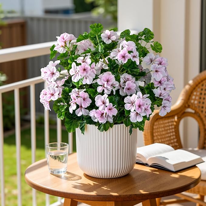 Artificial Flowers for Outdoors Artificial Geraniums for Indoor Fake Flowers 17.7In Uv Resistant Artificial Outdoor Flowers for Indoor Home Decor Outdoor Garden Decoration 8PCS,Pinkish White