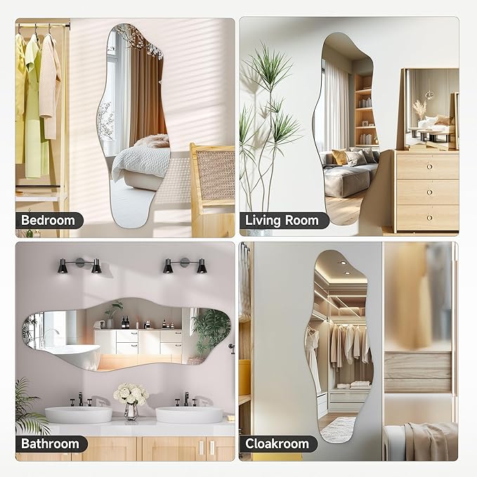 Hasipu Irregular Wall Mirror, 55"x20" Asymmetrical Frameless Mirror, Modern Decorative Mirrors for Living Room, Entryway, Hallway, Bathroom, Bedroom,Wall Mounted Home Decor