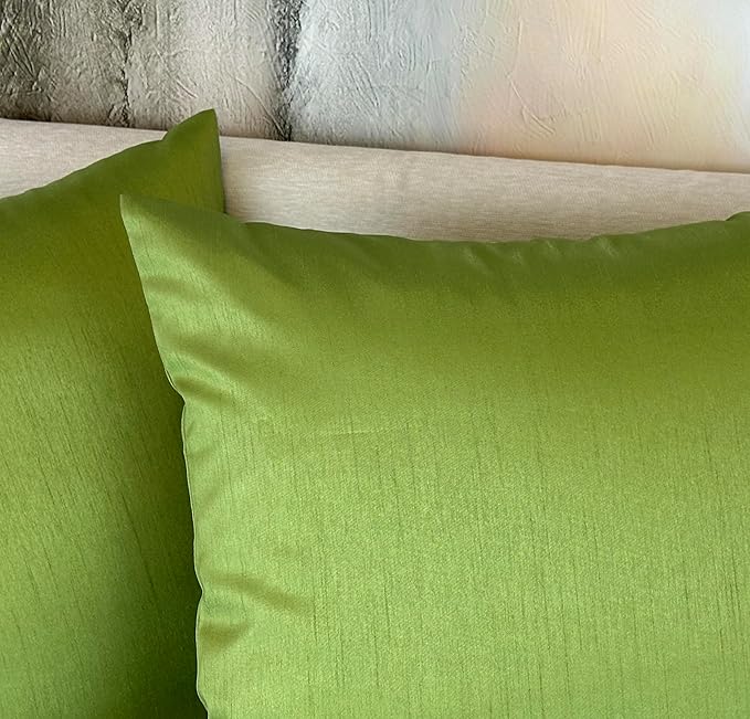 Aiking Home 24x24 Inches Faux Silk Square European Shams, Zipper Closure, Green (Set of 2)