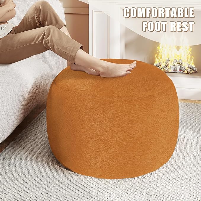 Round Pouf Ottoman Foot Rest, 29 X 18Inch Floor Poufs Footstool, A Round Modern Foam Filled Foot Stool for Living Room, Home, Nursery, Dorm, Outdoor (Orange, 29Inch)