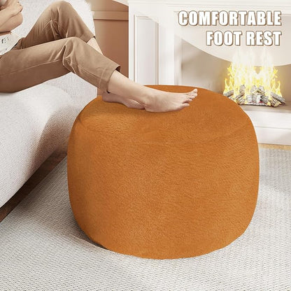 Round Pouf Ottoman Foot Rest, 29 X 18Inch Floor Poufs Footstool, A Round Modern Foam Filled Foot Stool for Living Room, Home, Nursery, Dorm, Outdoor (Orange, 29Inch)