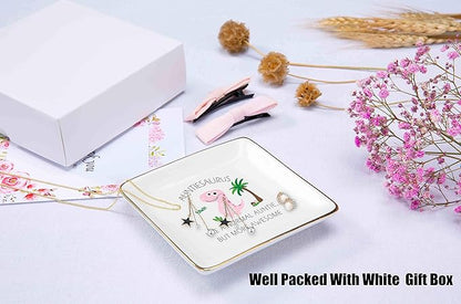 Mother's Day Gift for Aunt-Baby Announcement Gift-Baby Gift Shower-Christmas Gifts-Auntie Gift-Look Like A Normal Auntie,Funny Auntiesaurus Gift-Ceramic Jewelry Holder Box Ring Dish Trinket Tray