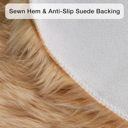 duduta Beige Faux Sheepskin Throw Rug 2x3 ft, Fluffy Shag Fur Chair Cover Small Bedside Dorm Rug Non Slip Machine Washable