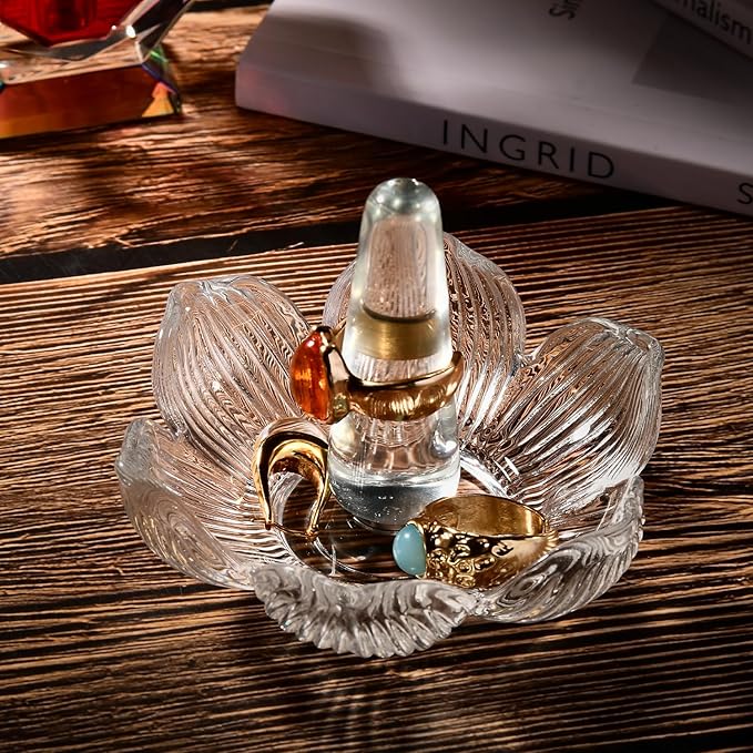 Crystal Ring Holder Decorative Jewelry Tray Valentine Engagement Wedding Birthday Gifts for Women (Flower)