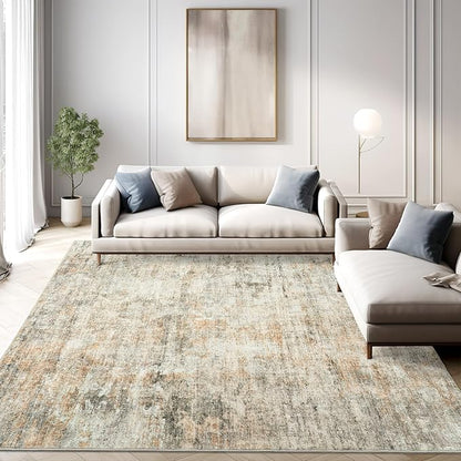 Abstract Rug 5x7 Machine Washable Area Indoor Orange Low Pile Non-Slip Foldable Thin Accent Rugs for Bedroom Living Room Dining Room