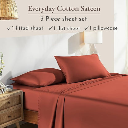 California Design Den Twin XL Bed Sheets Set - Natural 100% Cotton Sateen, Deep Pockets, Breathable and Durable Bedding for Dorm Rooms, College (Bright Orange)