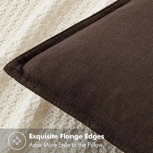 MIULEE Decorative Linen Pillow Covers 28x28 Inch Dark Brown Boho Farmhouse Neutral Winter Couch Throw Pillows for Bed Pack of 2 Accent Modern Pillowcase Sofa Livingroom Home Decor