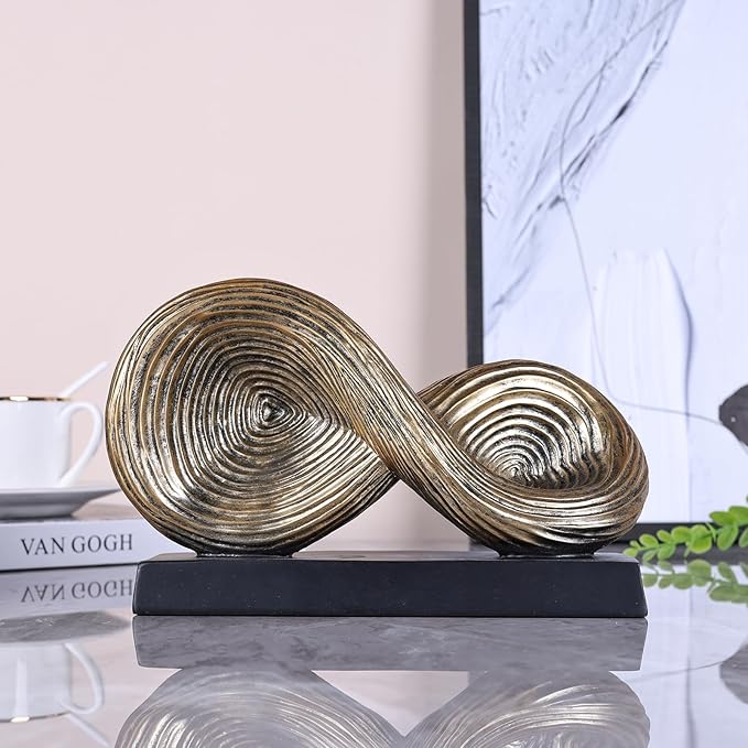 orenm Modern Infinity Loop Symbol Sculpture,Abstract Art Geometric Knot Home Decorations,Unique Shelf Decor Sculpture for Desk Paperweights,Entryway Table,Living, Coffee Table Decor (Gold)