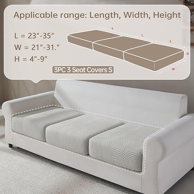 Couch Cushion Covers for Sectional and L Shaped Sofa, Stretch Soft Sofa Covers Washable Wear Resistant Slipcovers Furniture Protector Pet-Friendly (3 Seaters Covers, Light Gray)