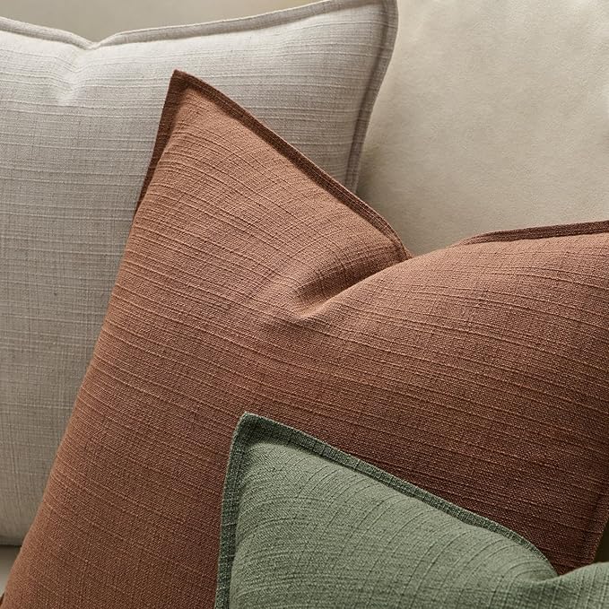 MIULEE Euro Sham Pillow Covers for Bed 26x26, 2 Pack Rust Terracotta Thick & Textured Decorative Throw Pillow Covers, Neutral Linen Cushion Cases, Modern Farmhouse Home Decor, No Filling