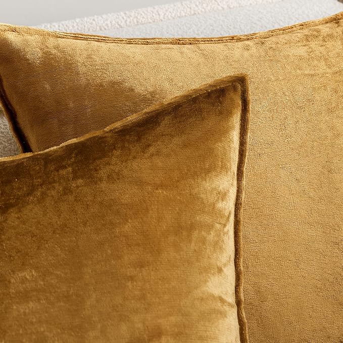 MIULEE Fall Pack of 2 Dark Gold Decorative Velvet Throw Pillow Cover Soft Pillowcase Solid Square Cushion Case for Sofa Bedroom Car 20x20 Inch 50x50 cm