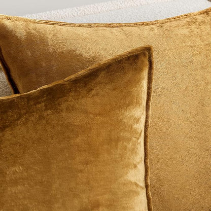 MIULEE Fall Pack of 2 Dark Gold Decorative Velvet Throw Pillow Cover Soft Pillowcase Solid Square Cushion Case for Sofa Bedroom Car 22x22 Inch