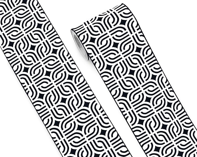 FLFK Wallpaper Border - Black and White Peel and Stick Wall Borders Decal Trim Geometric Pattern 7" x 240"