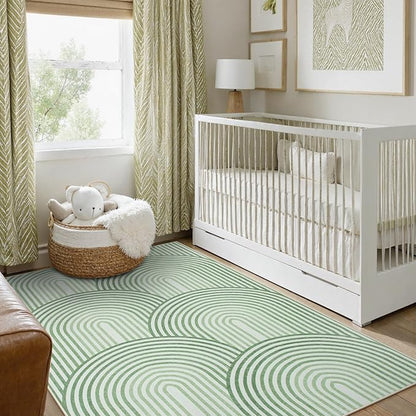 Moynesa Machine Washable 6x9 Area Rugs for Living Room, Ultra-Thin Soft Boho Abstract Bedroom Rug Non Slip, Mid Century Modern Green Large Indoor Carpet for Office Classroom Playroom