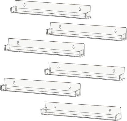 IEEK 6 PCS Acrylic Invisible Floating Bookshelf for Kids Room,15 inch Modern Picture Ledge Display Toy Storage Wall Shelf Vinyl Record Shelf U Shelves Storage Rack